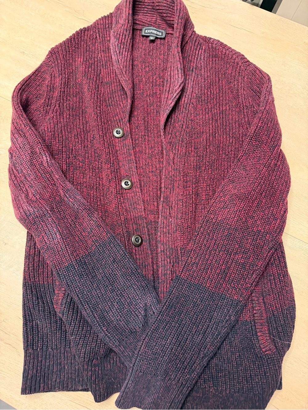 Express Men's Shawl Collar Button Cardigan - Burgundy and Charcoal Heather